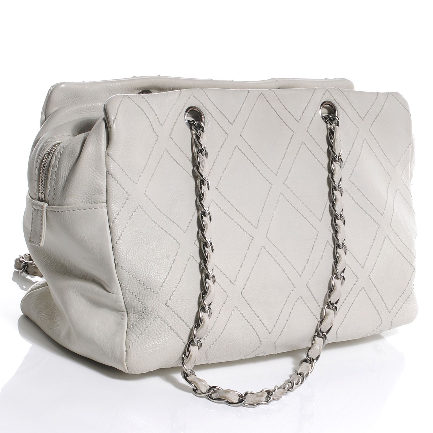 Chanel Calfskin Large Diamond Stitch Tote White 3 of 10