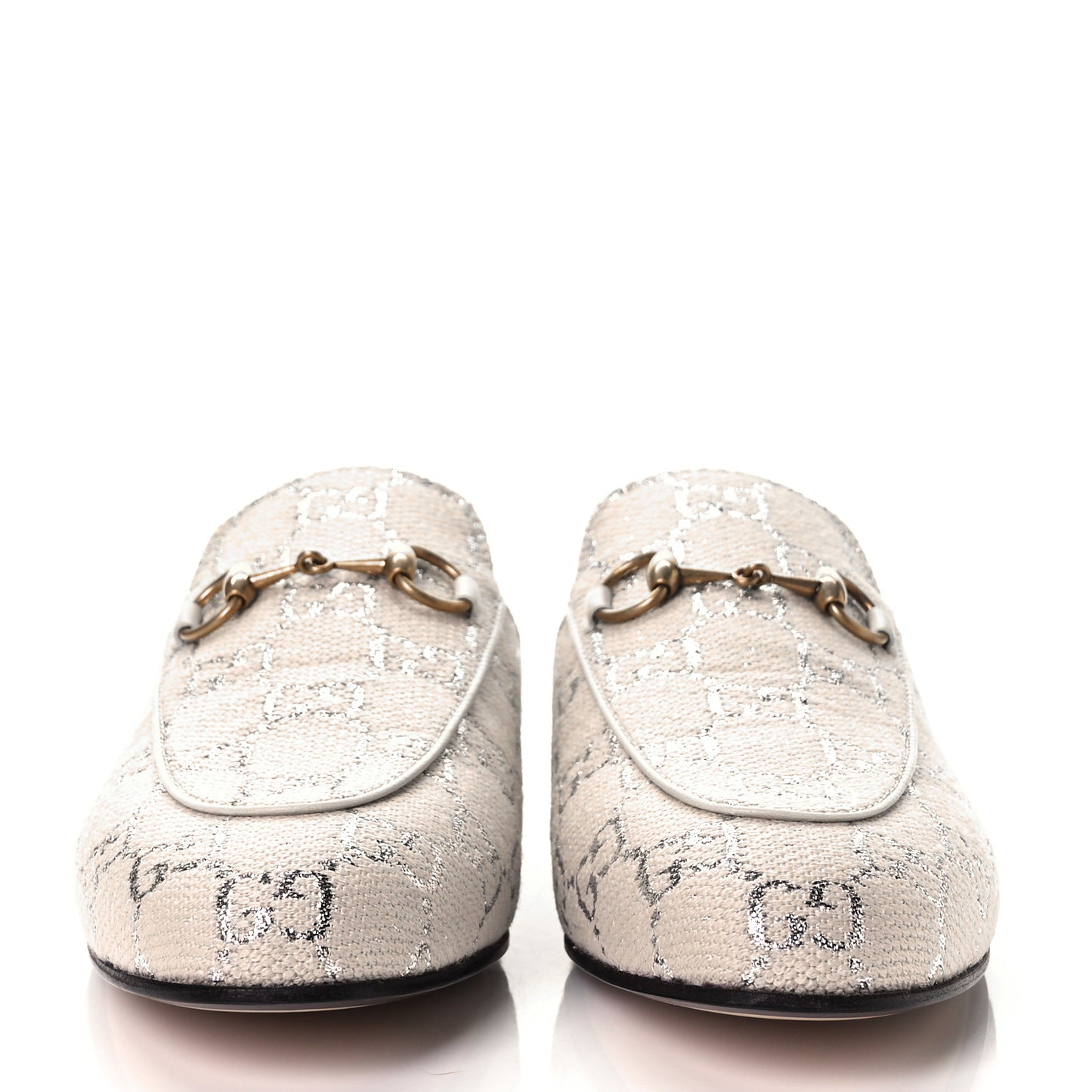 Canvas Lame GG Monogram Womens Princetown Slippers 37 Gardenia Silver