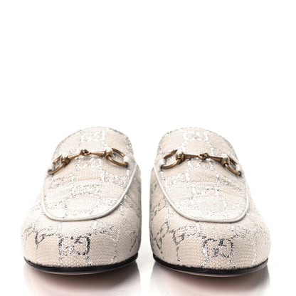 Gucci Canvas Lame GG Monogram Womens Princetown Slippers 37 Gardenia Silver 2 of 12