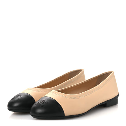 Chanel Lambskin Cap Toe CC Uniform Ballerina Flats 37 Beige Black 4 of 11