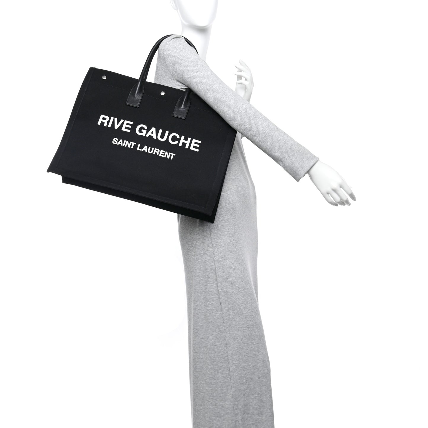 Linen Calfskin Rive Gauche Tote Black