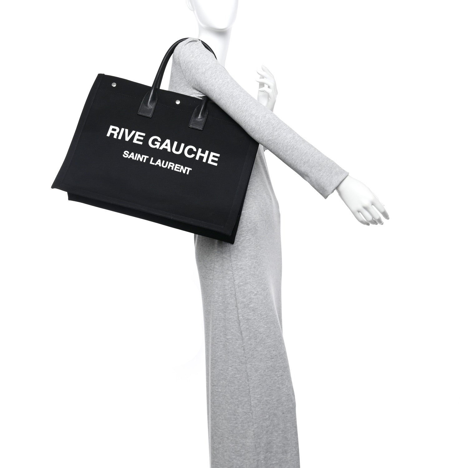 Saint Laurent Linen Calfskin Rive Gauche Tote Black 2 of 12