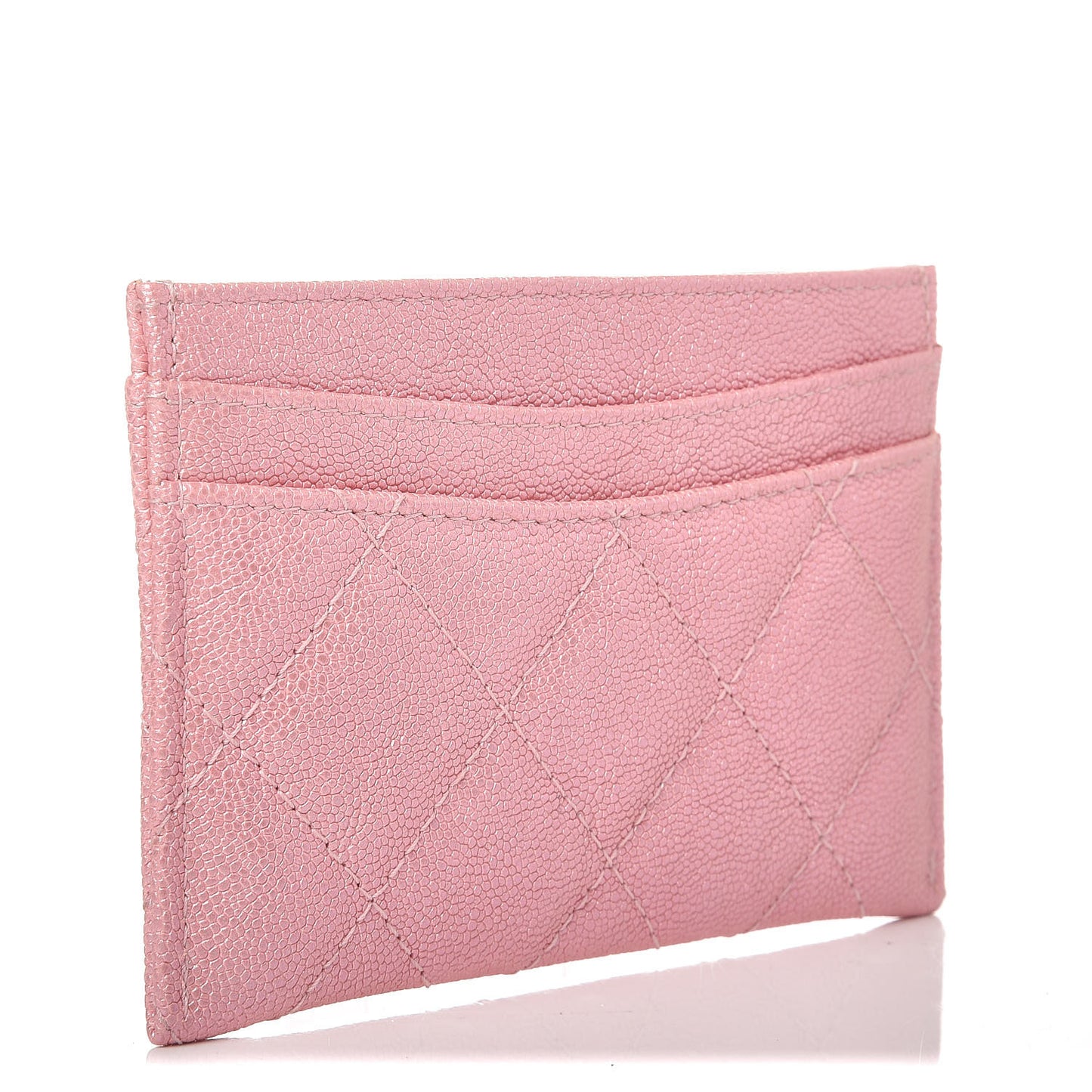 Iridescent Caviar Quilted Card Holder Rose Pink