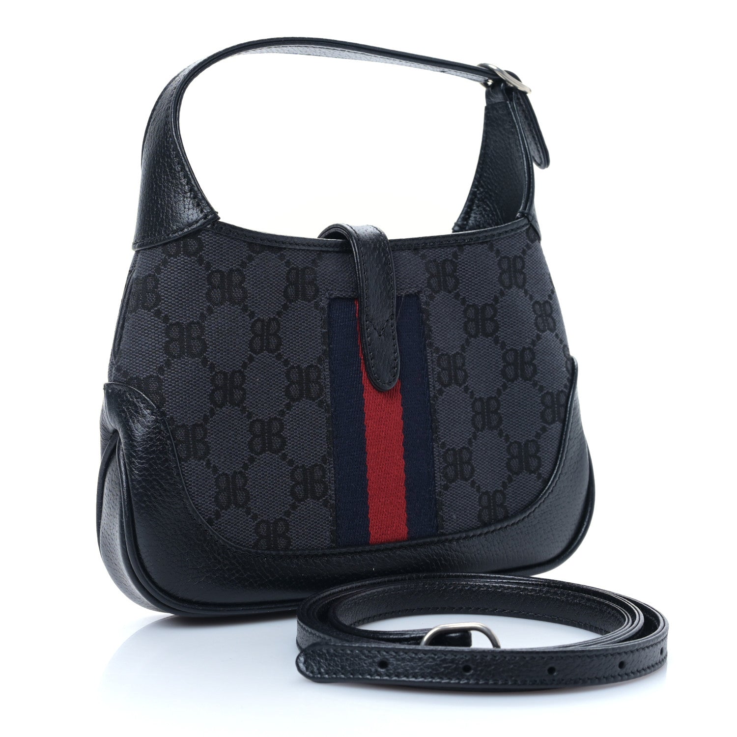 Gucci X BB Supreme Monogram Calfskin Web Mini Jackie 1961 Hobo Black 3 of 8