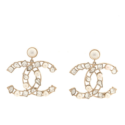 Chanel Metal Glass Pearl CC Crystal Snowfall CC Drop Earrings Light Gold 1 of 5