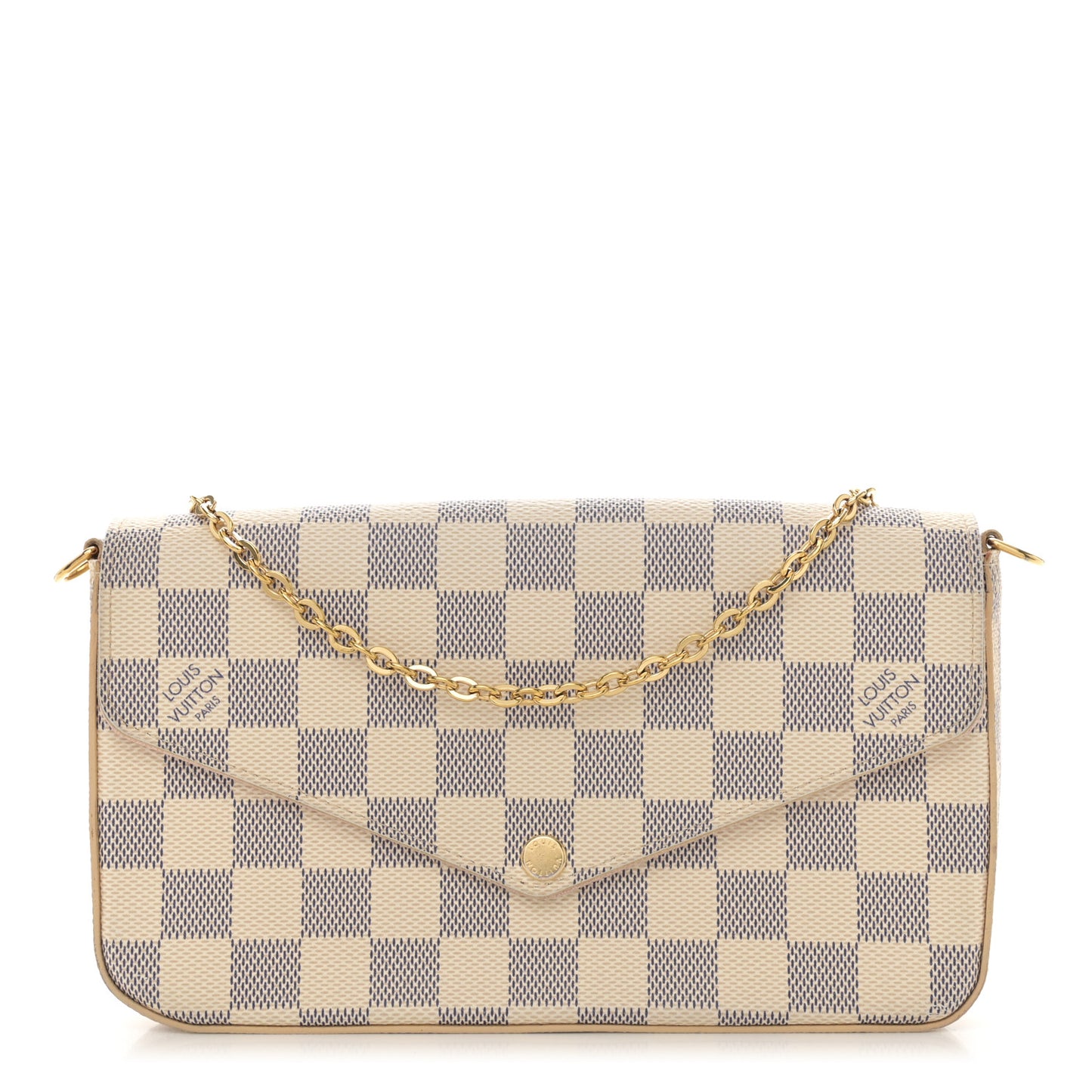 Damier Azur Pochette Felicie Chain Wallet Rose Ballerine