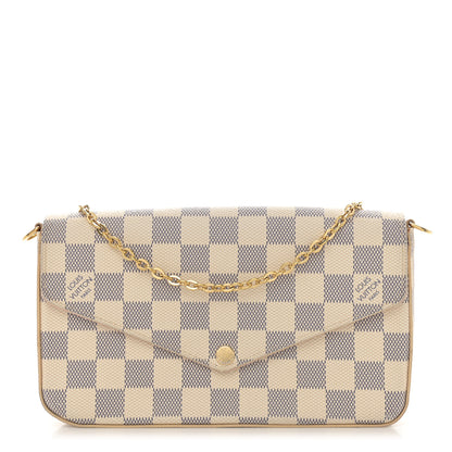 Louis Vuitton Damier Azur Pochette Felicie Chain Wallet Rose Ballerine 1 of 18