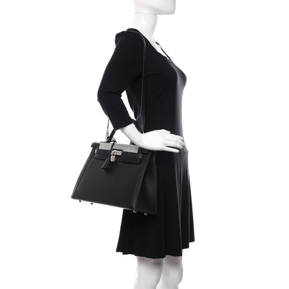 Hermes Berline Toile Swift Kelly Sellier 32 Black Ecru 3 of 12
