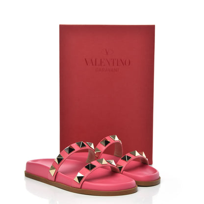 Valentino Garavani Pebbled Calfskin Macro Rockstud Lock Slide Sandals 35.5 Deep Fuxia 8 of 8