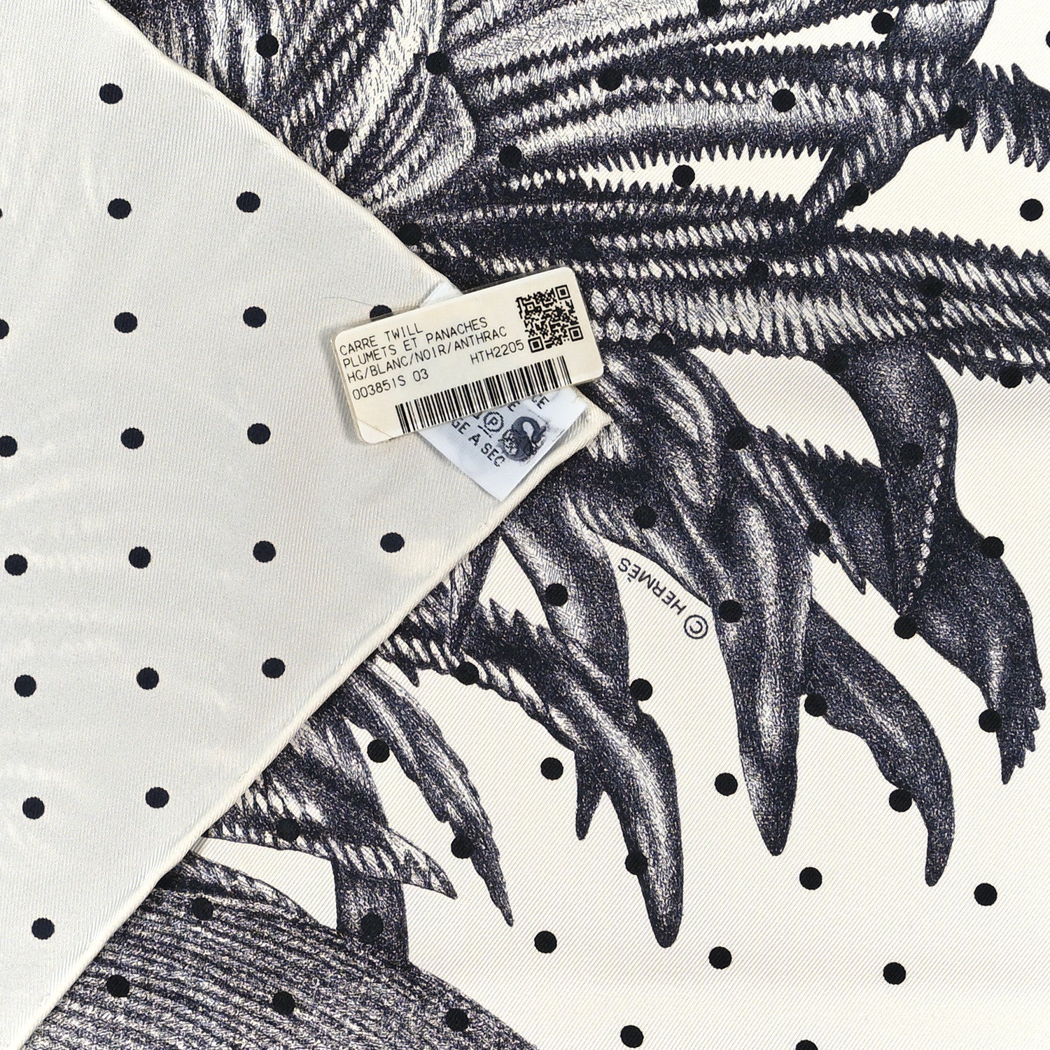 Hermes Silk Plumets Et Panaches Scarf 90 White Black Anthracite 3 of 3