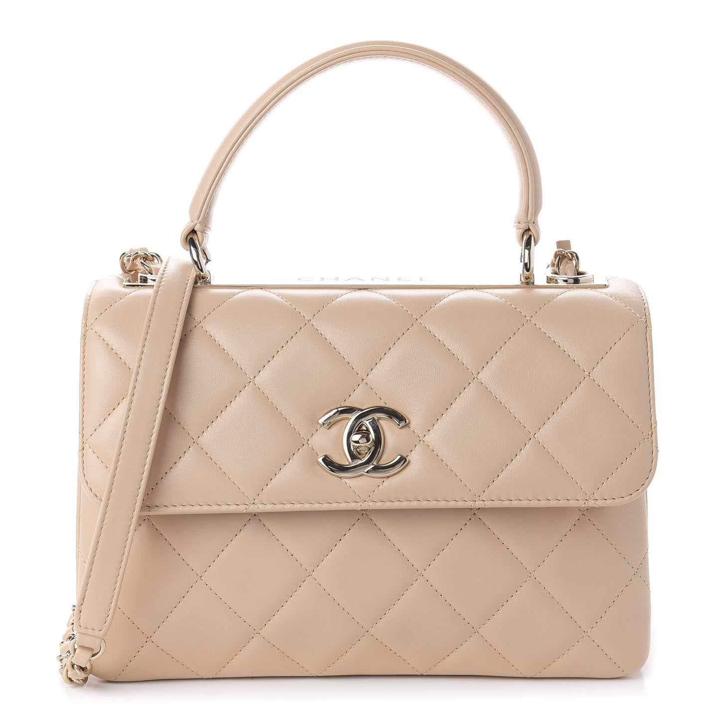 Lambskin Quilted Small Trendy CC Dual Handle Flap Bag Beige