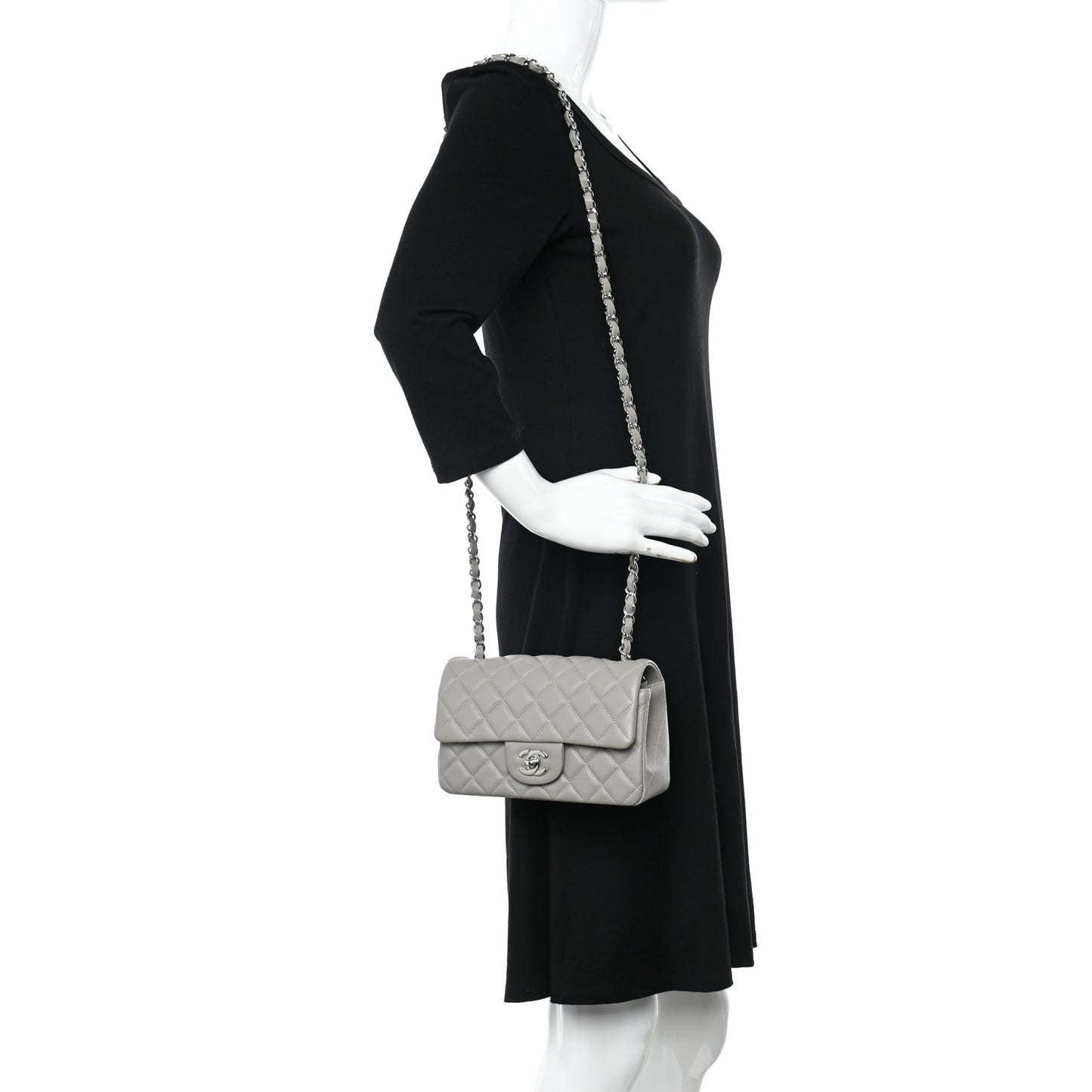 Lambskin Quilted Mini Rectangular Flap Grey