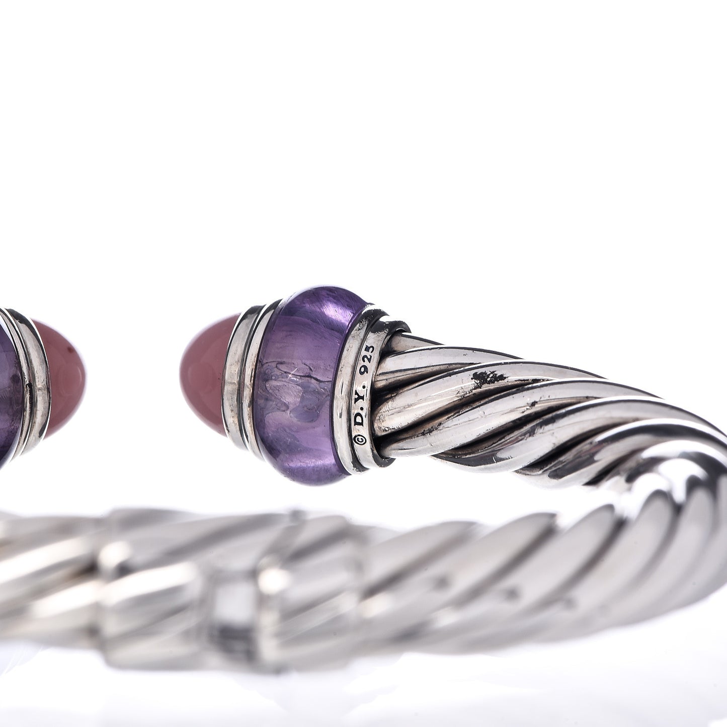 Sterling Silver Amethyst Rose Quartz 8mm Cable Classics Hinged Bracelet