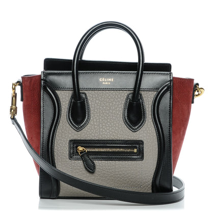 Celine Bullhide Calfskin Suede Nano Tri-Color Luggage Dark Ruby 1 of 7