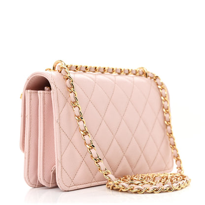 Chanel Shiny Caviar Quilted Flap Charm Wallet On Chain WOC Light Pink 2 of 14