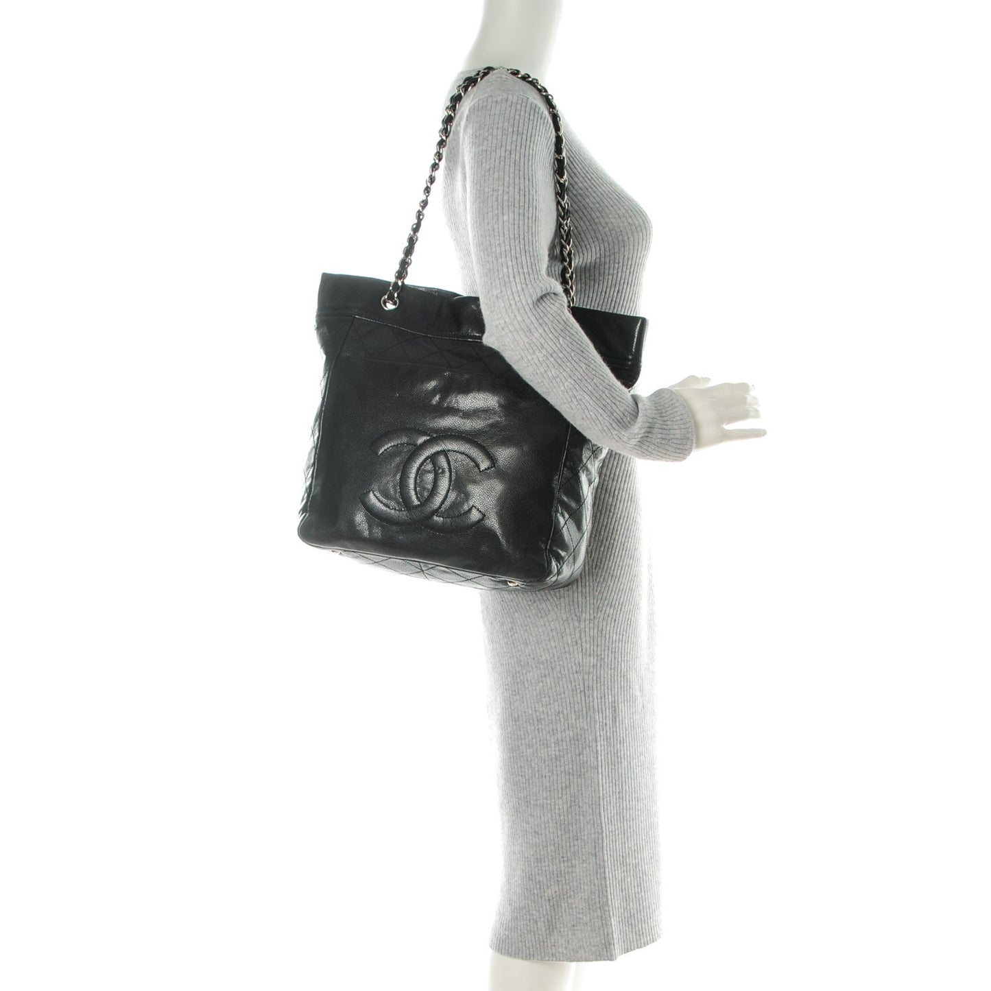 Soft Caviar Large Timeless CC Shopping Tote Black