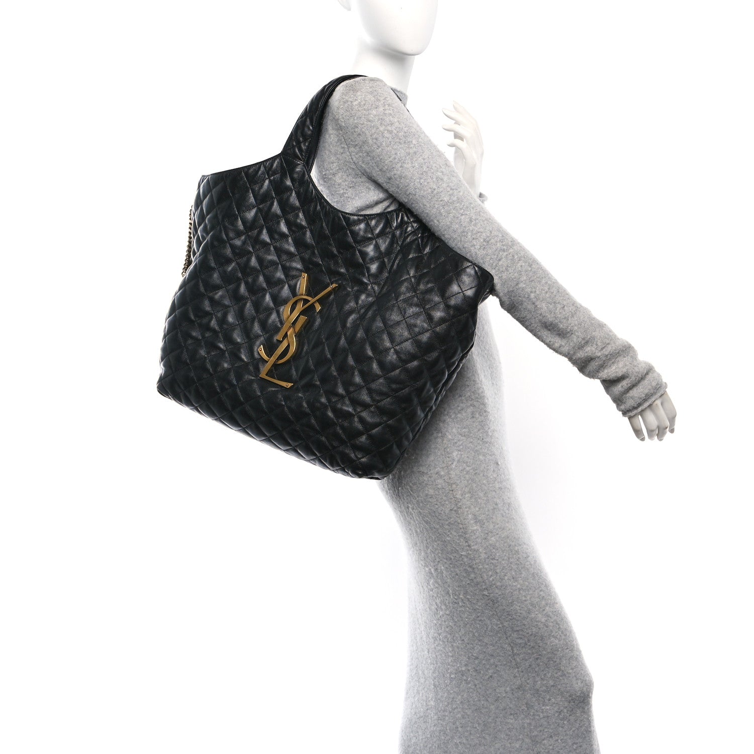 Saint Laurent Lambskin Quilted Maxi Icare Shopping Tote Black 2 of 14