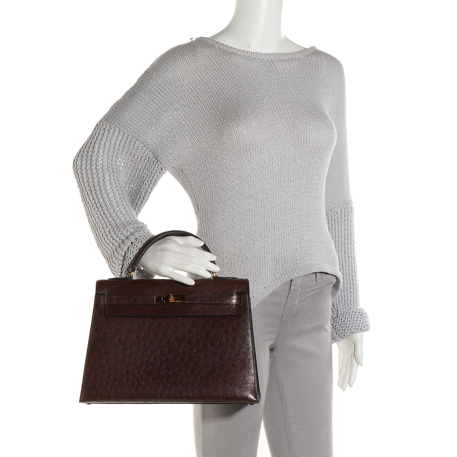 Hermes Ostrich Kelly Sellier 32 Chocolate 2 of 17