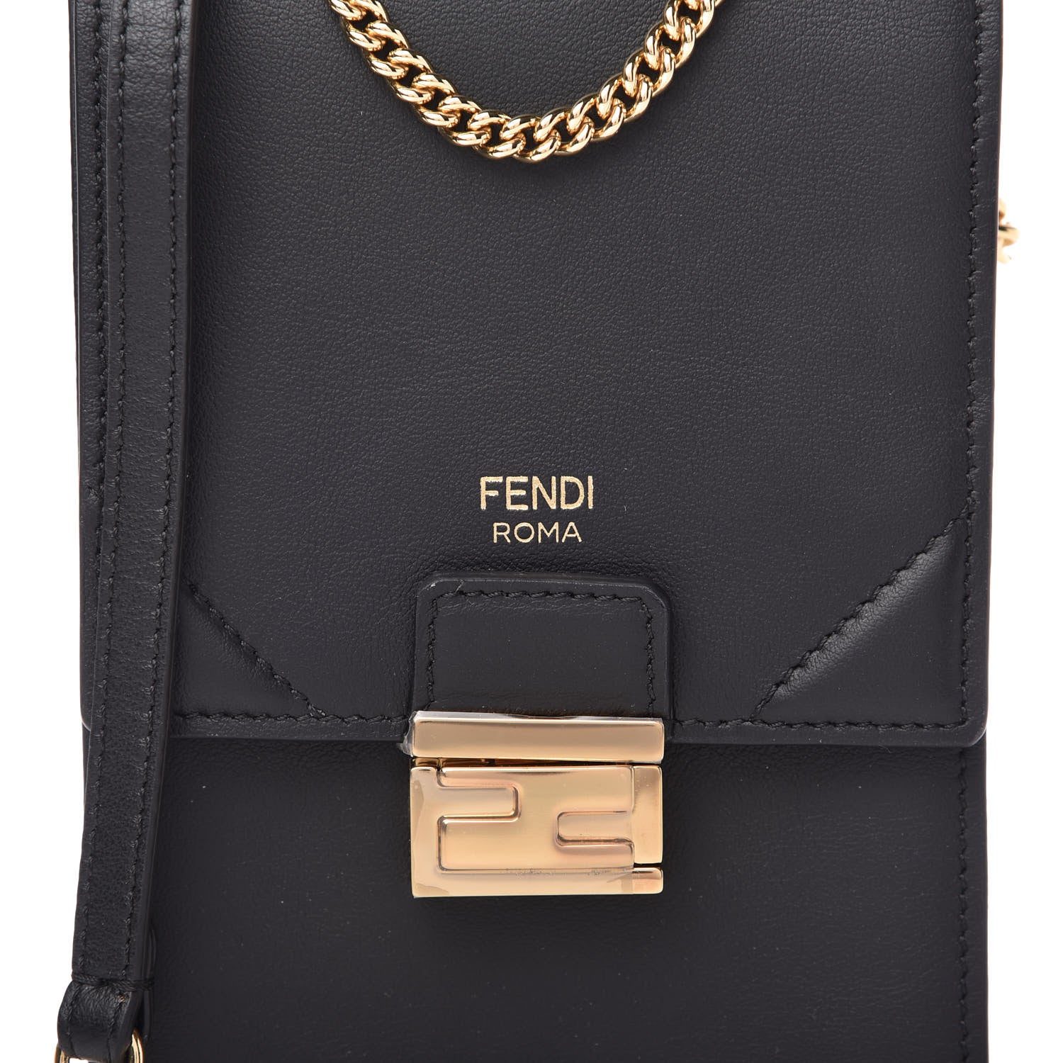 Fendi Vitello Grace Matte Kan U Vertical Wallet On Chain Black 10 of 11