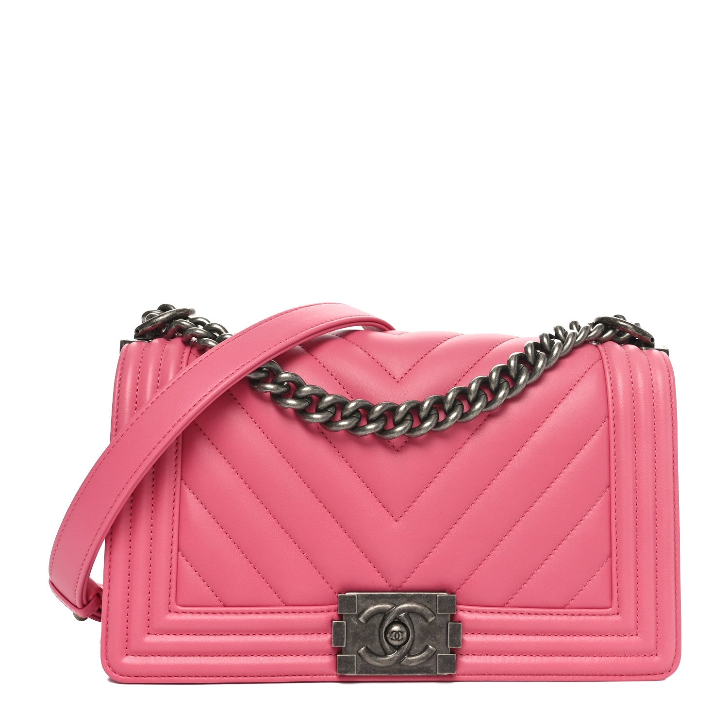 Chanel Calfskin Chevron Quilted Medium Boy Flap Pink 1 of 11
