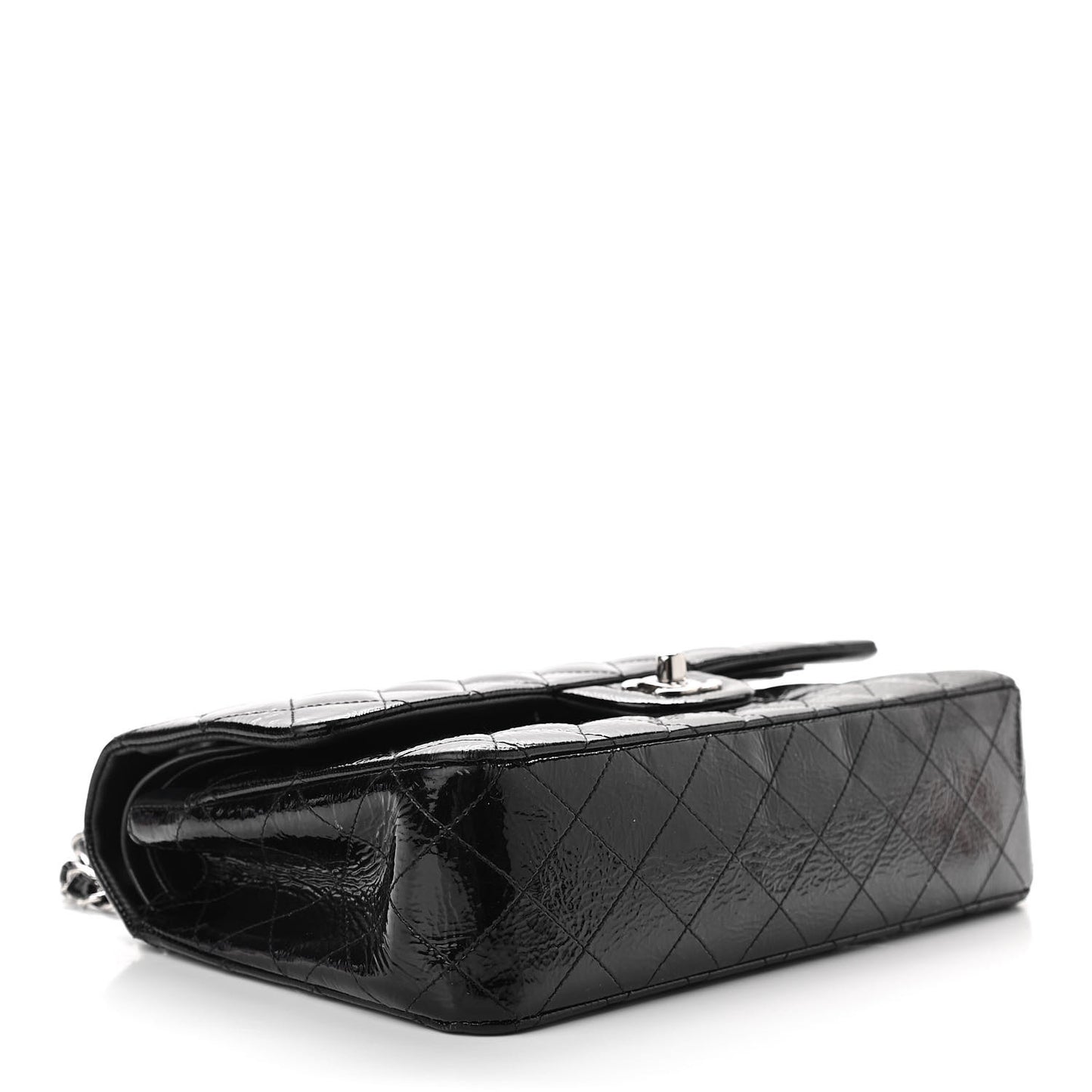 Distressed Patent Quilted Medium Double Flap Black