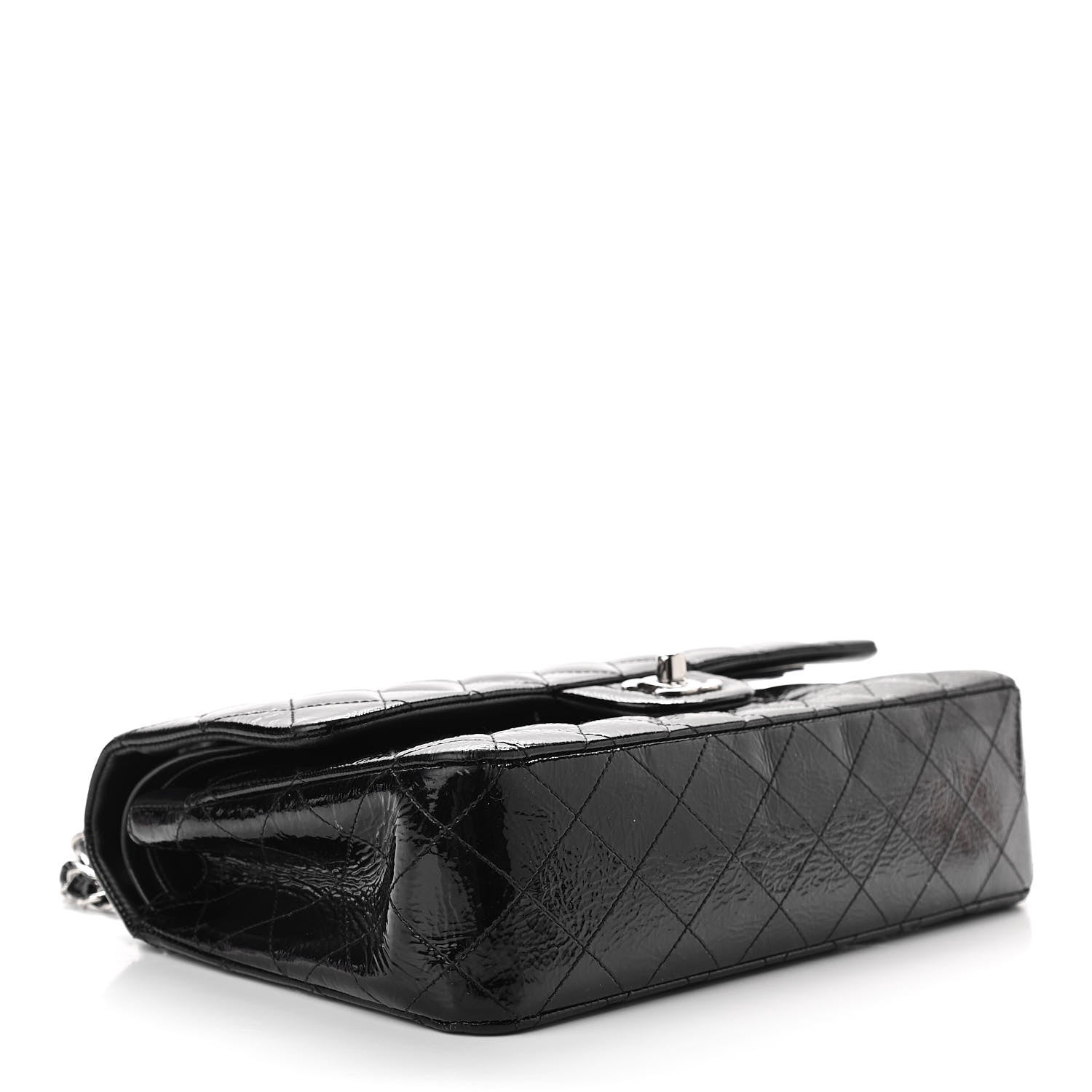 Chanel Distressed Patent Quilted Medium Double Flap Black 4 of 14
