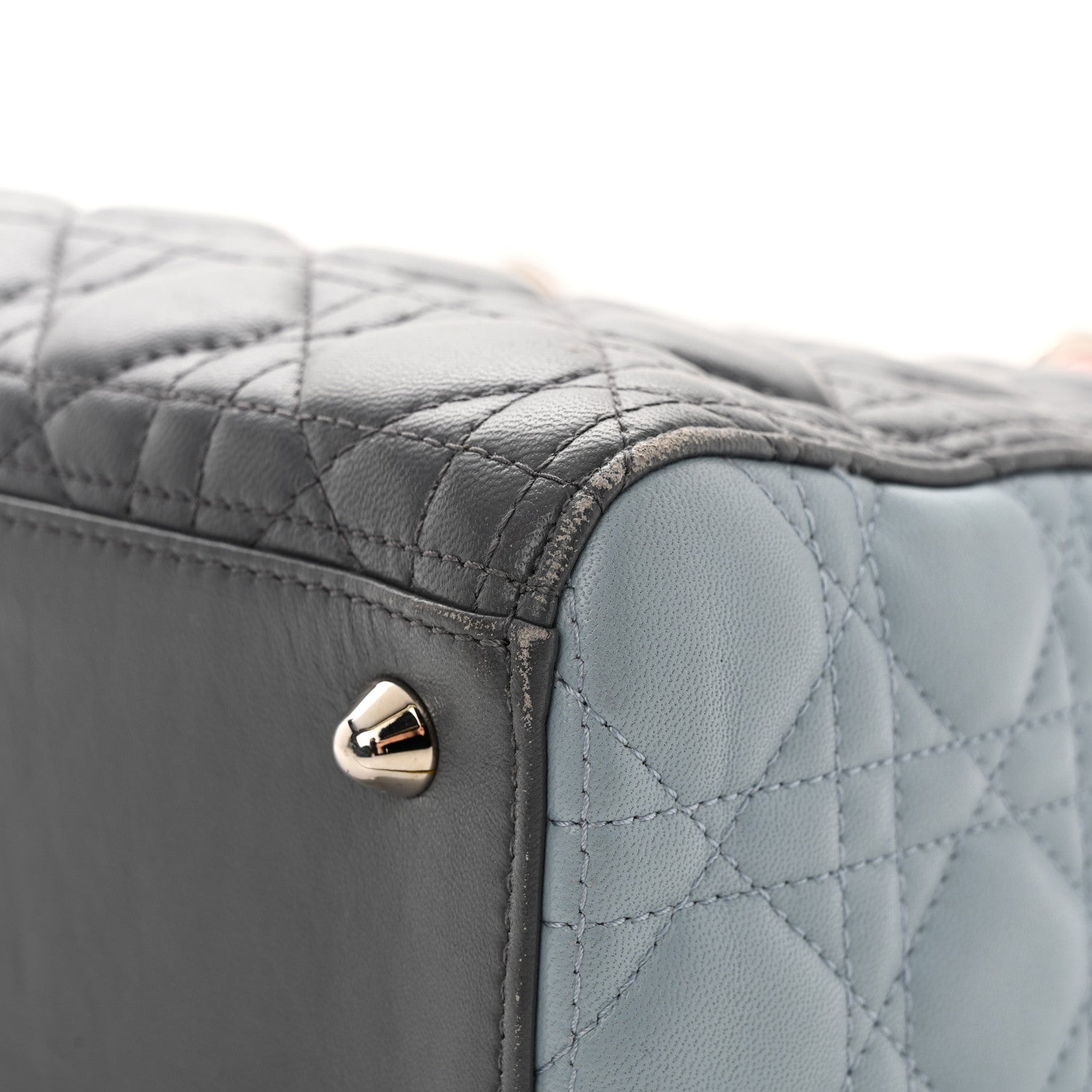 Christian Dior Lambskin Cannage Large Tri-Color Lady Dior Grey Blue Pink 12 of 20