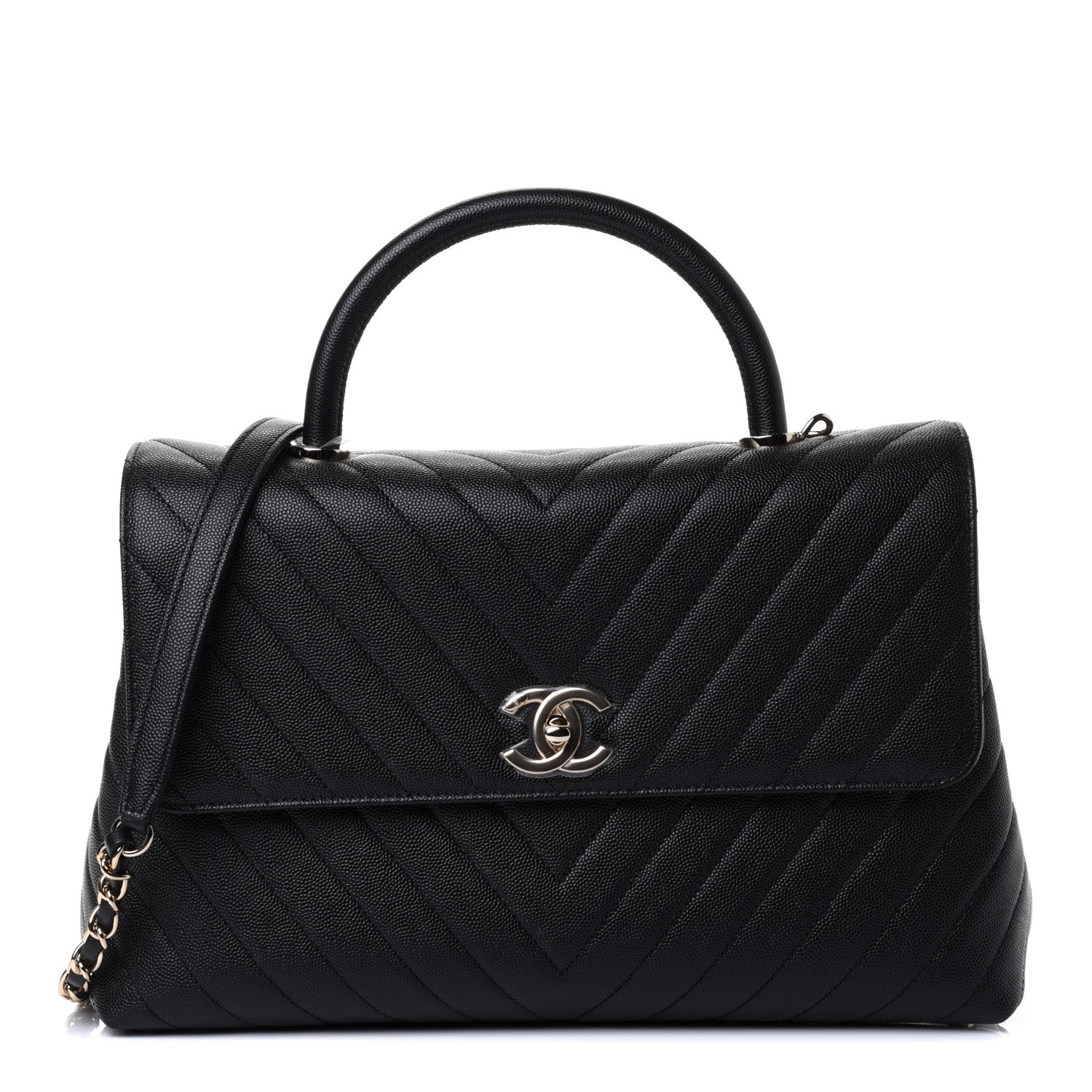 Chanel Caviar Chevron Quilted Medium Coco Handle Flap Black 1 of 4