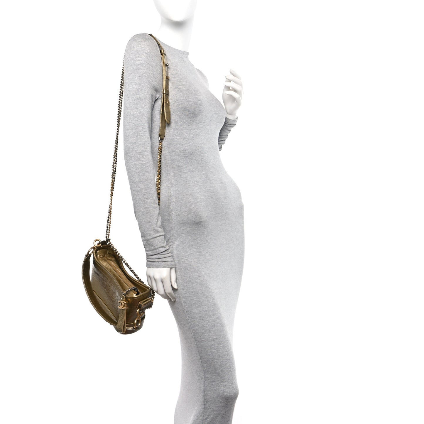 Metallic Calfskin Crocodile Embossed Cocodile Small Gabrielle Hobo Gold