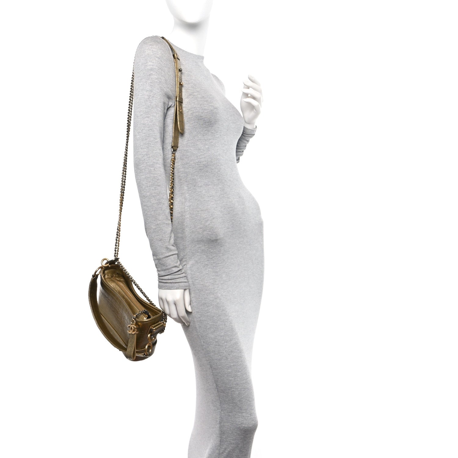 Chanel Metallic Calfskin Crocodile Embossed Cocodile Small Gabrielle Hobo Gold 3 of 12