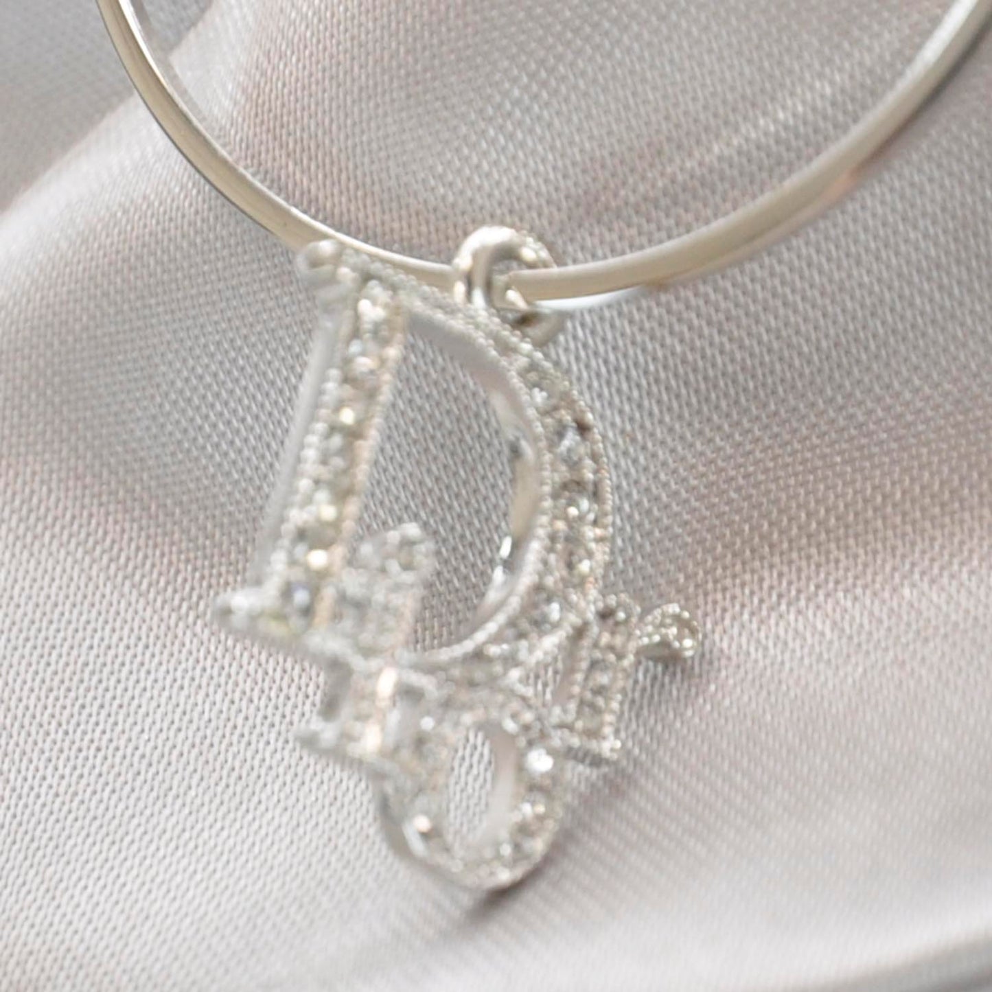 Crystal Logo Hoop Earrings Silver