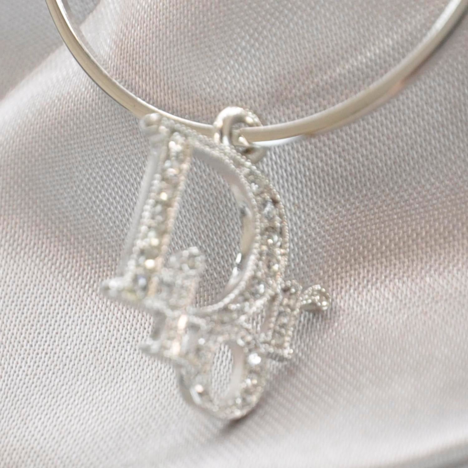 Christian Dior Crystal Logo Hoop Earrings Silver 2 of 4