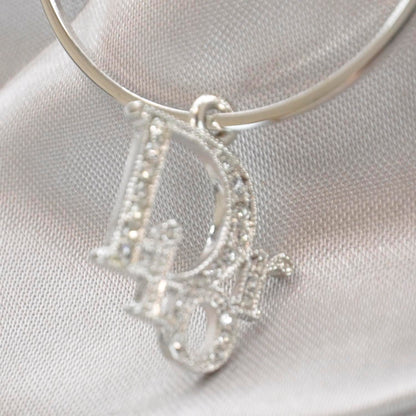 Christian Dior Crystal Logo Hoop Earrings Silver 2 of 4