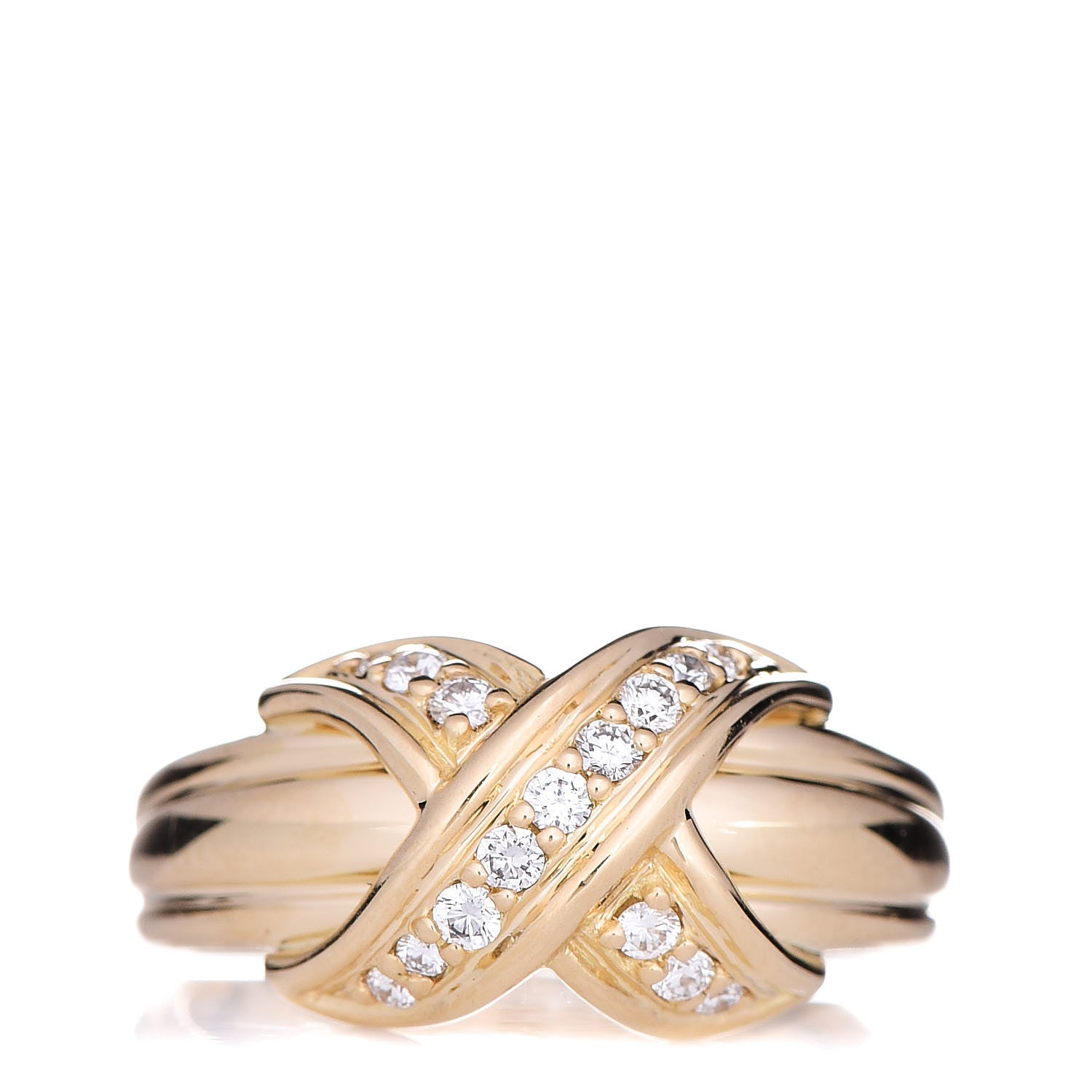 Tiffany 18K Yellow Gold Diamond Signature X Ring 50 5.25 1 of 6