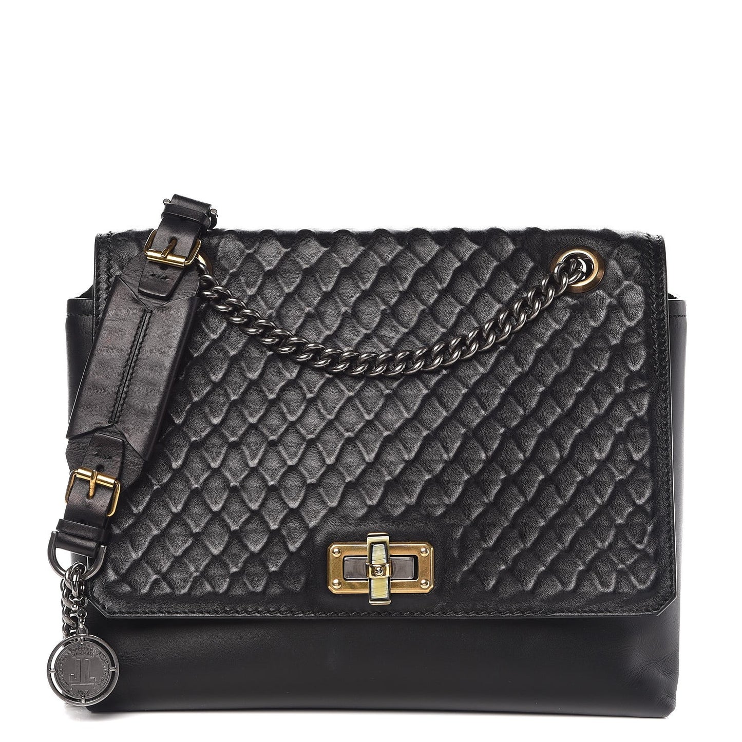Hammered Calfskin Medium Happy Edgy Shoulder Bag Black