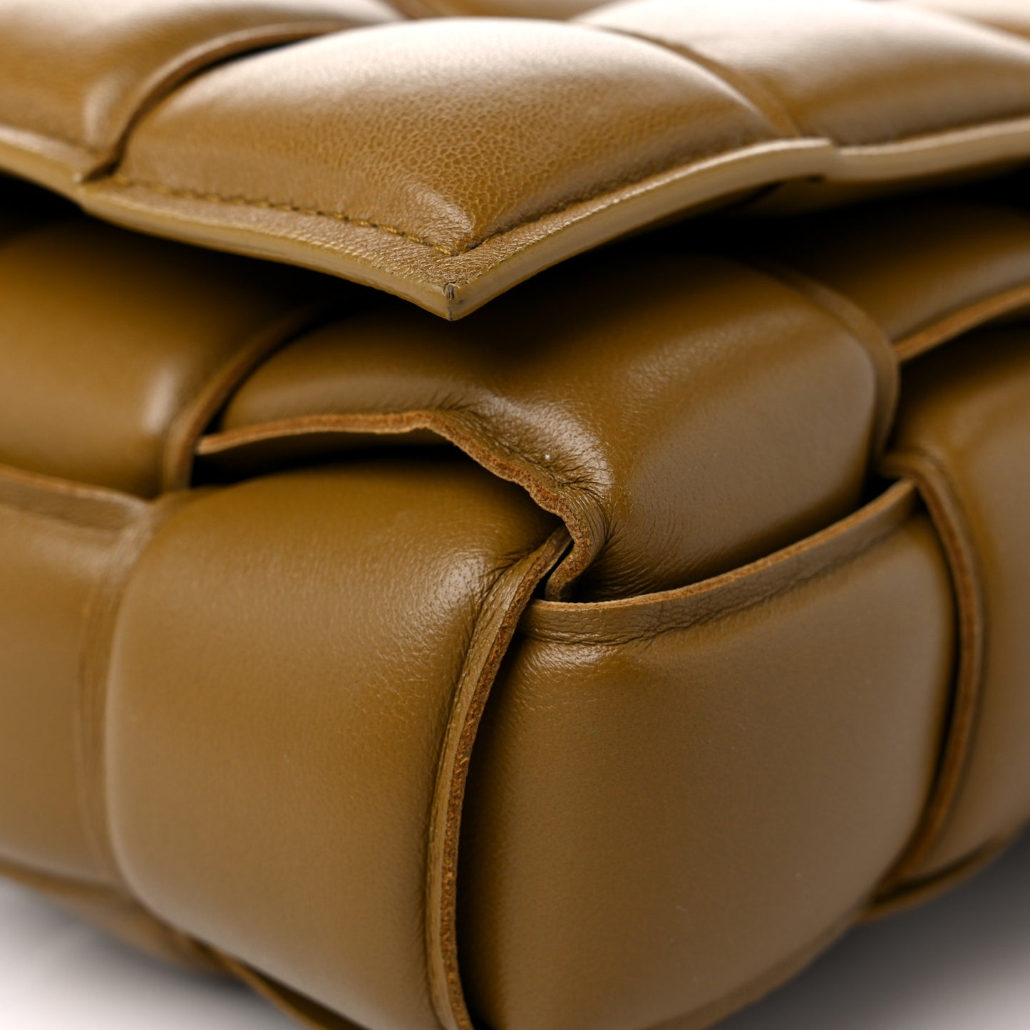 Nappa Maxi Intreccio Padded Cassette Crossbody Bag Caramel