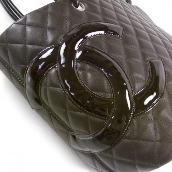 Calfskin Quilted Large Cambon Tote Brown