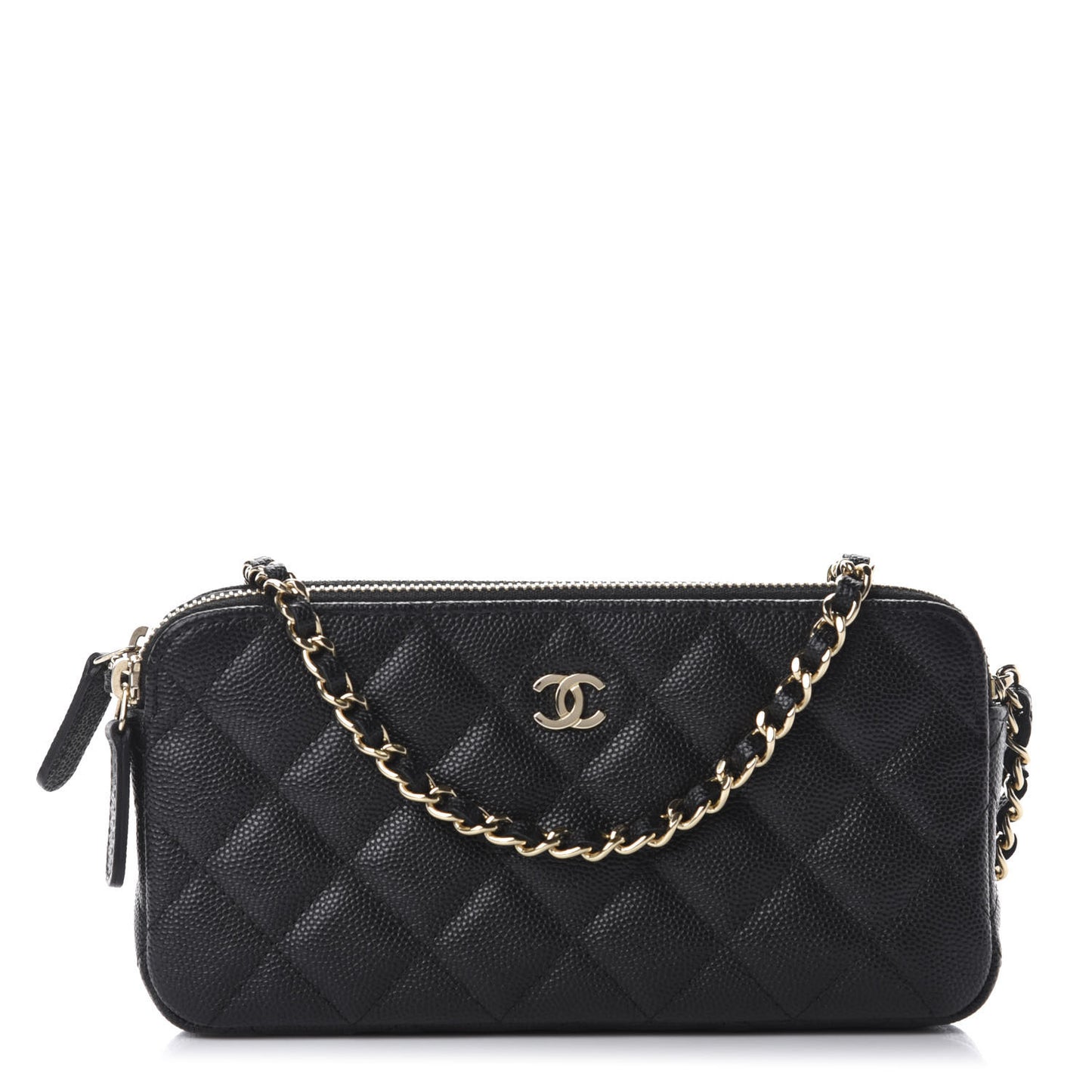 Caviar Quilted Small Clutch With Chain Black