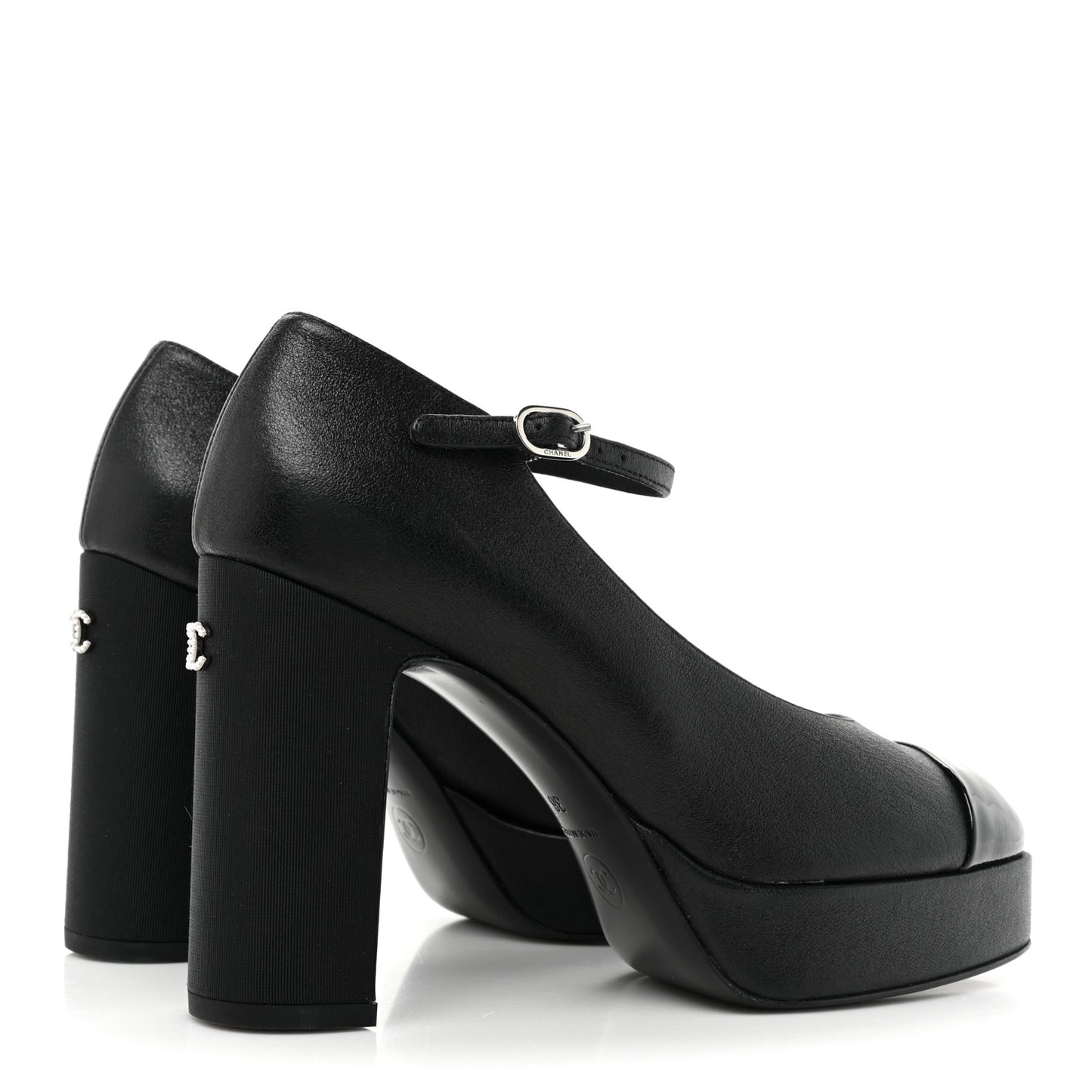 Lambskin Patent Cap Toe Mary Jane Platform Pumps 36 Black