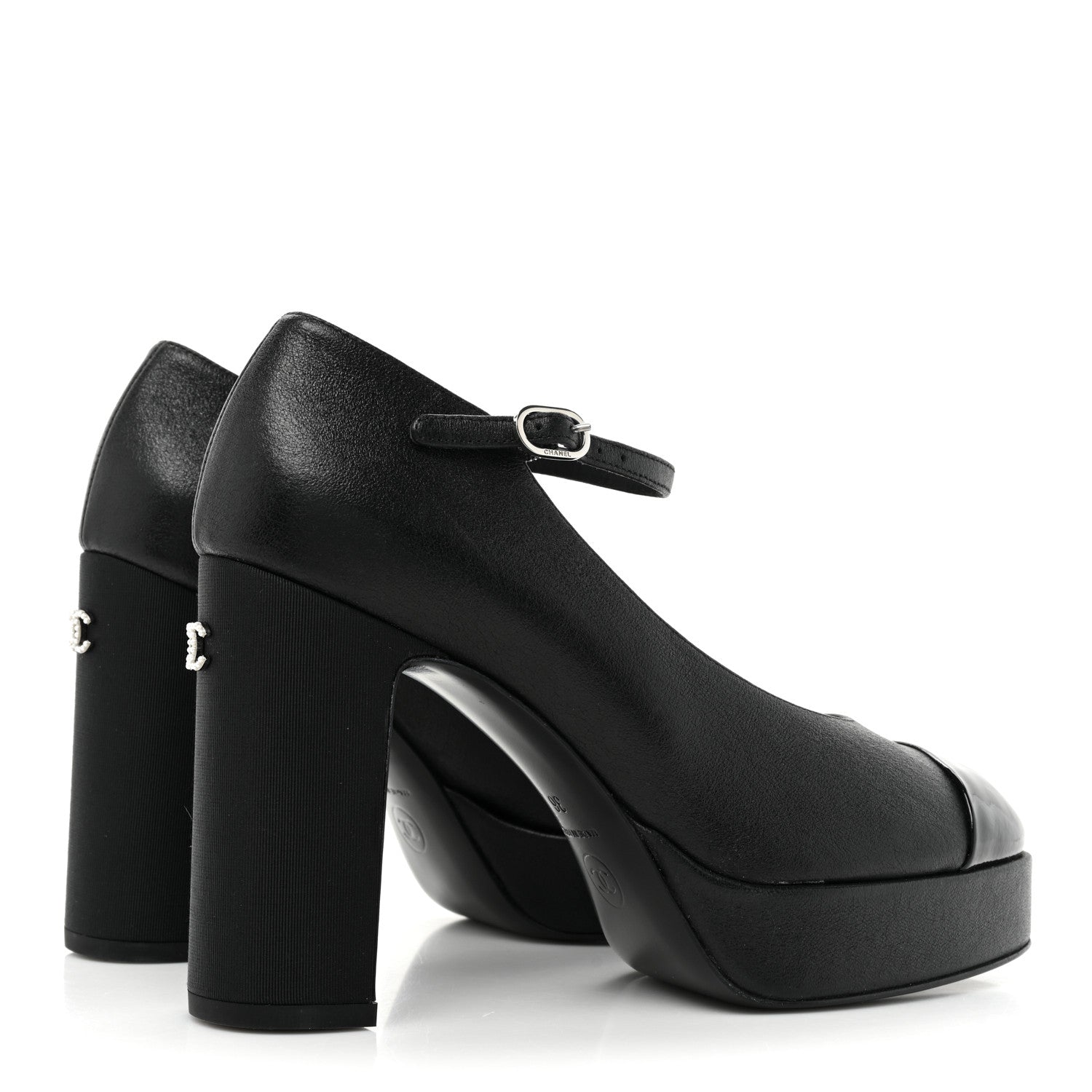 Chanel Lambskin Patent Cap Toe Mary Jane Platform Pumps 36 Black 5 of 10