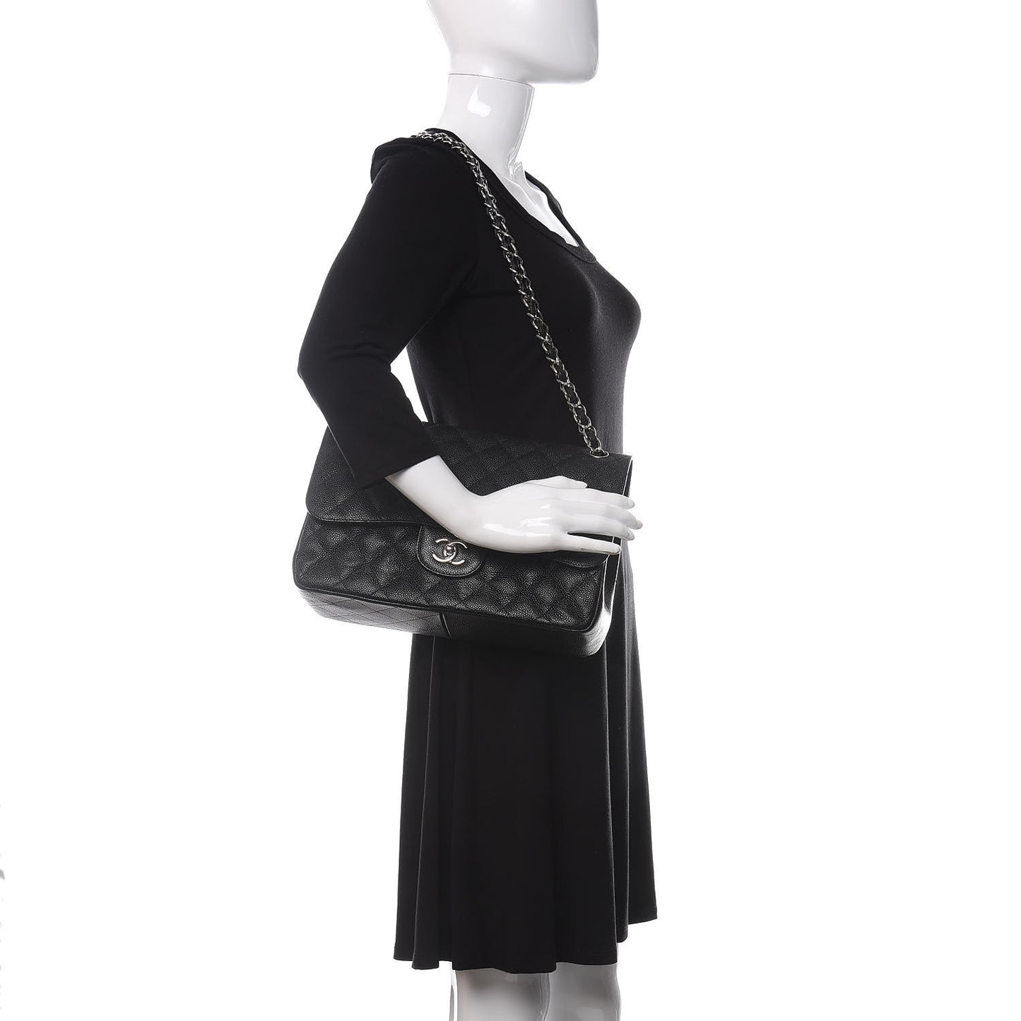 Caviar Quilted Jumbo Double Flap Black