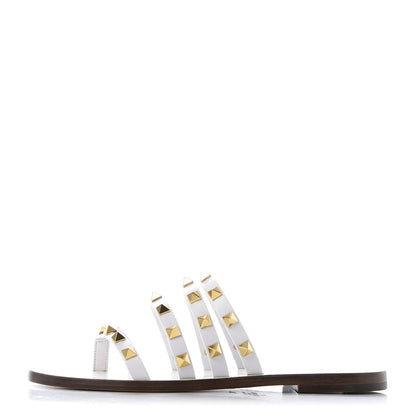Valentino Garavani Calfskin Rockstud Flair Caged Flat Slide Sandals 35.5 White 1 of 9