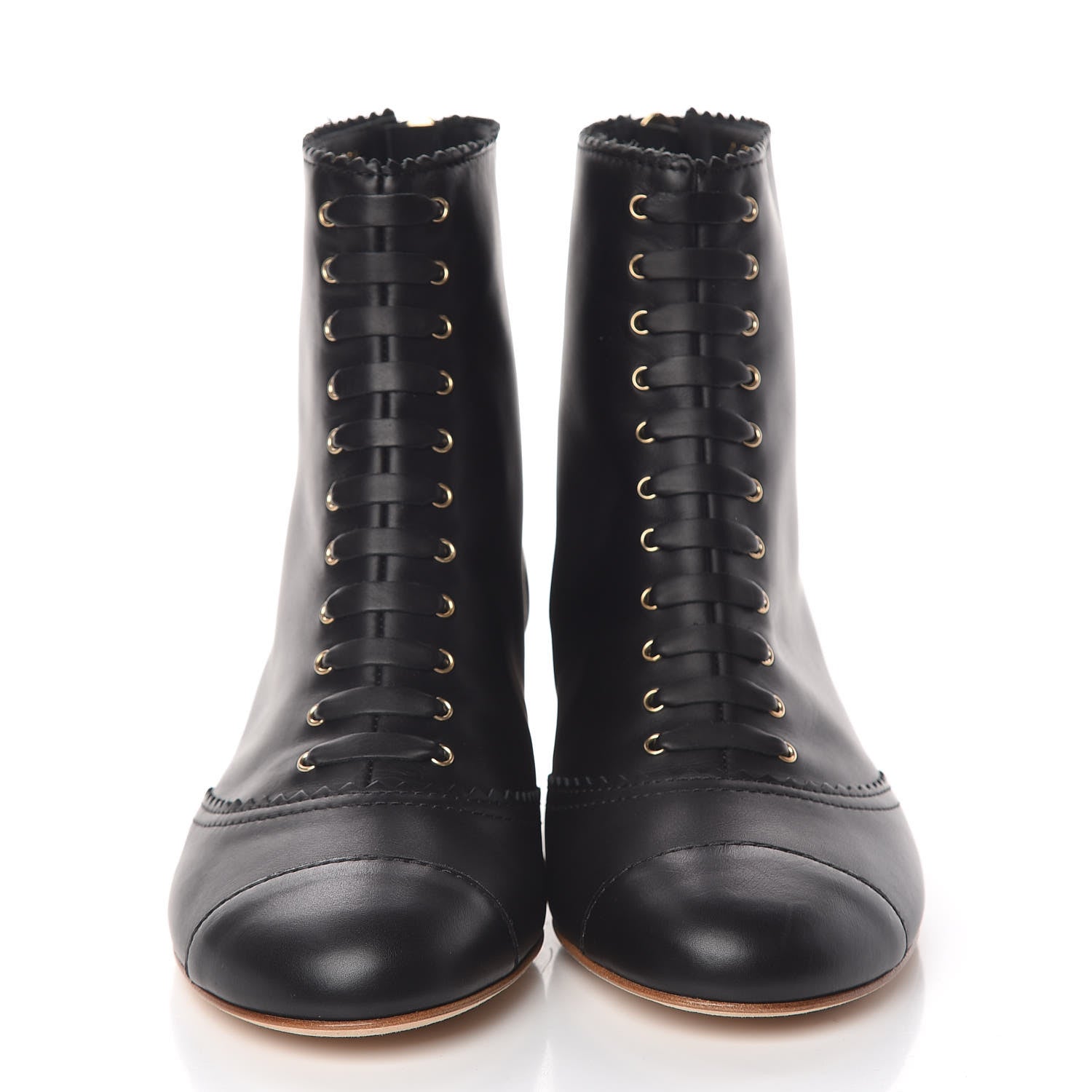Chanel Calfskin Lace Up Short Boots 37 Black Gold 2 of 12