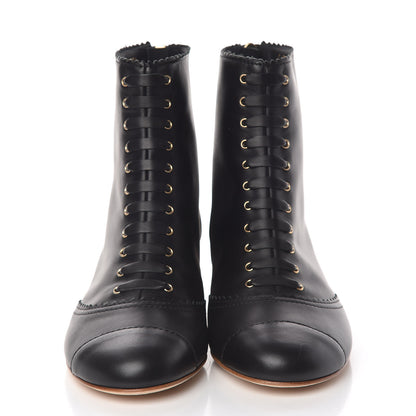 Chanel Calfskin Lace Up Short Boots 37 Black Gold 2 of 12