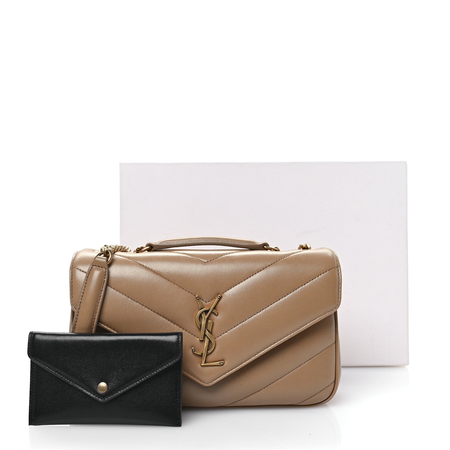 Saint Laurent Lambskin Chevron Quilted Small Loulou Natural Tan
