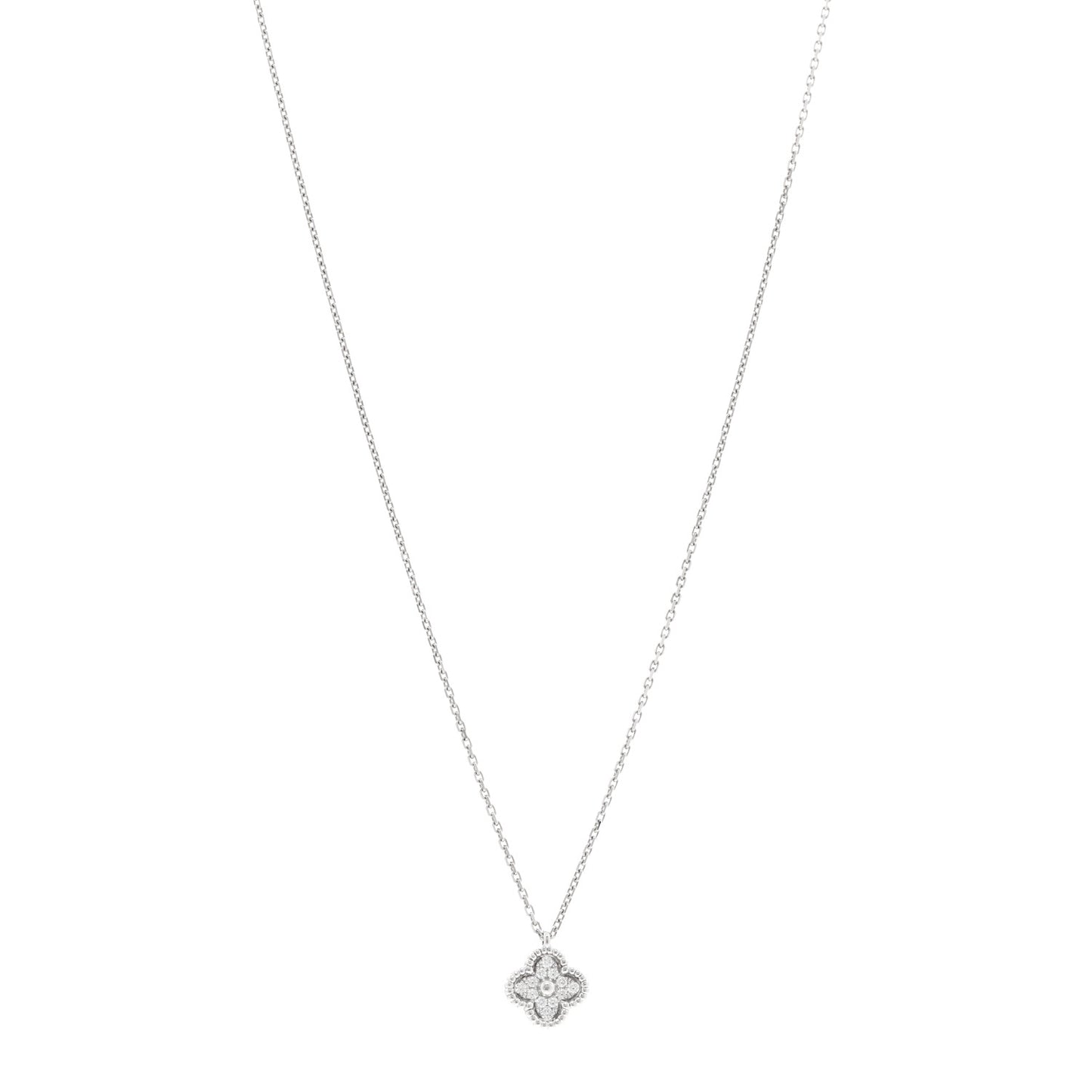 18K White Gold Diamond Sweet Alhambra Pendant Necklace