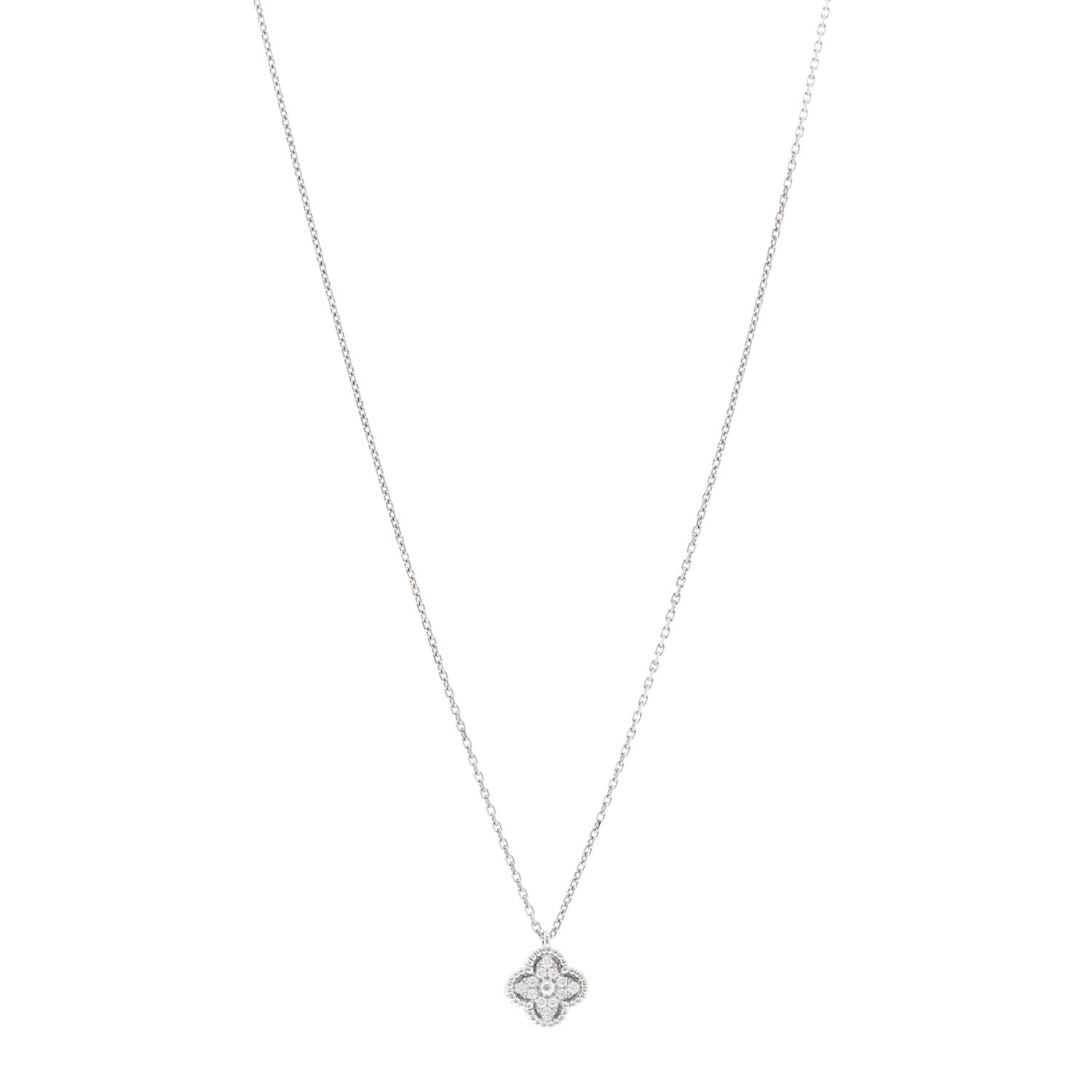 Van Cleef & Arpels 18K White Gold Diamond Sweet Alhambra Pendant Necklace 1 of 6