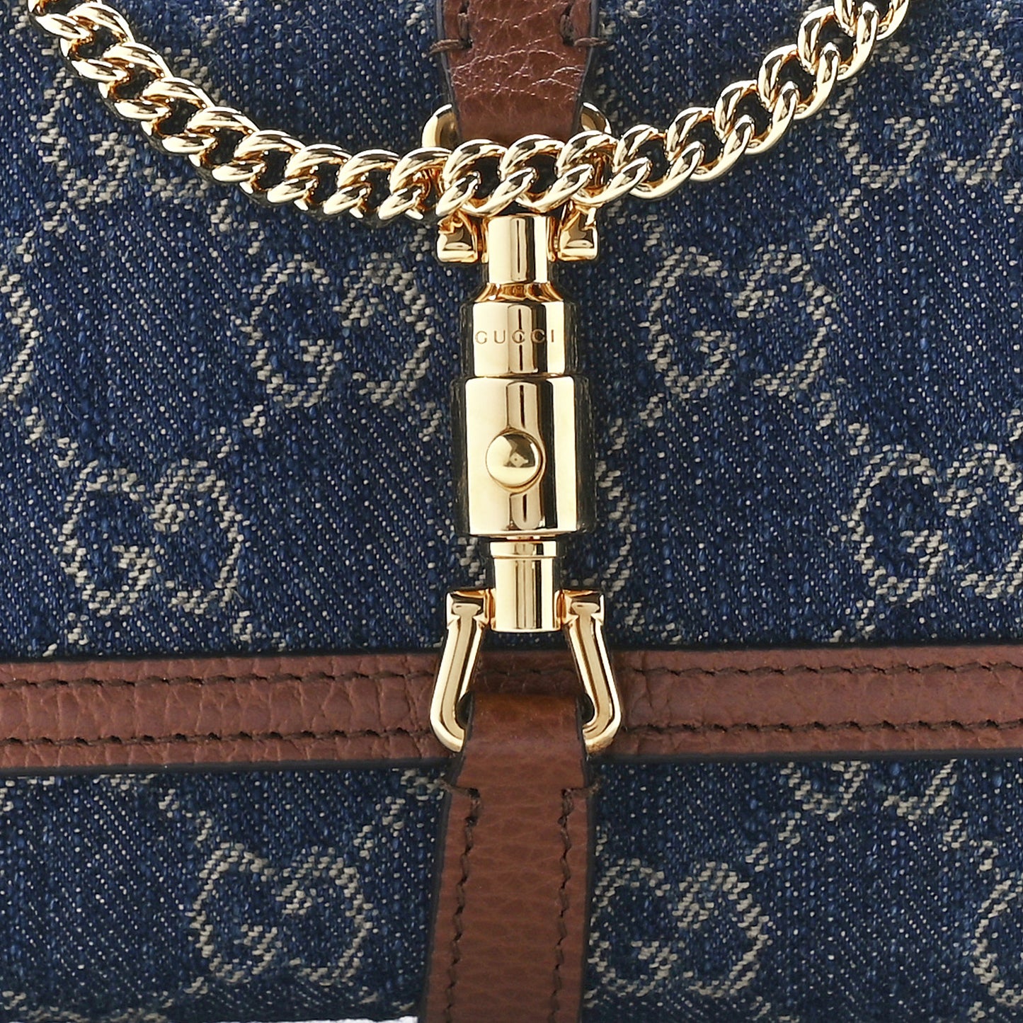 New Denim GG Monogram Jackie 1961 Chain Wallet Blue Tea Cuir