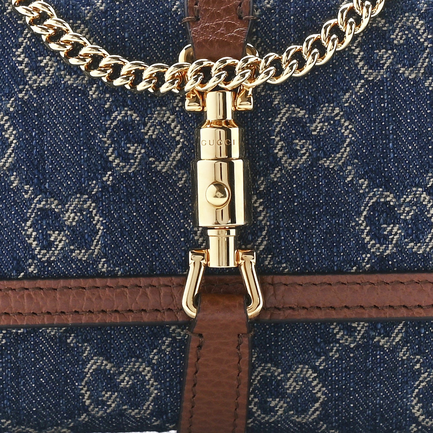 Gucci New Denim GG Monogram Jackie 1961 Chain Wallet Blue Tea Cuir 8 of 11