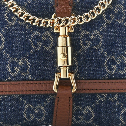 Gucci New Denim GG Monogram Jackie 1961 Chain Wallet Blue Tea Cuir 8 of 11